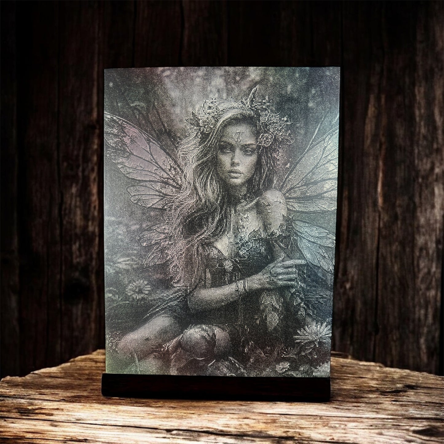 Mystic Forest Fairy – 9×12” Laser-Engraved Painted Canvas
