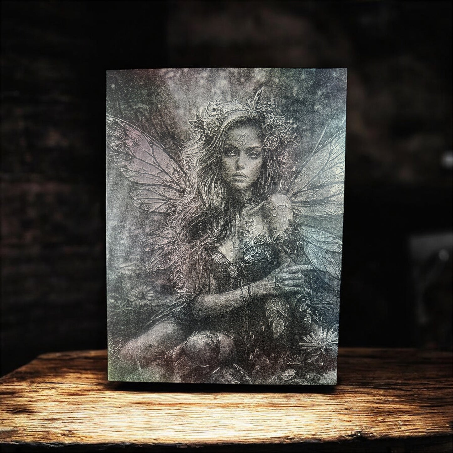 Mystic Forest Fairy – 9×12” Laser-Engraved Painted Canvas