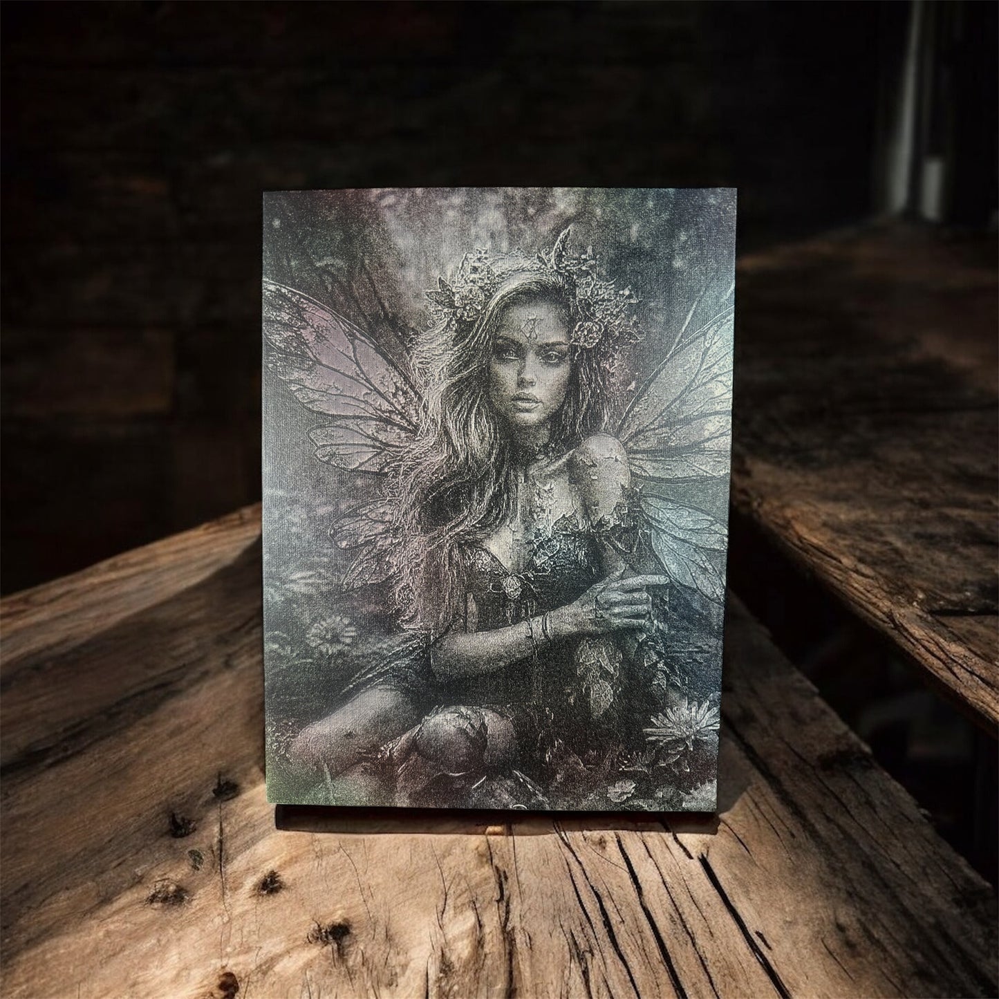 Mystic Forest Fairy – 9×12” Laser-Engraved Painted Canvas