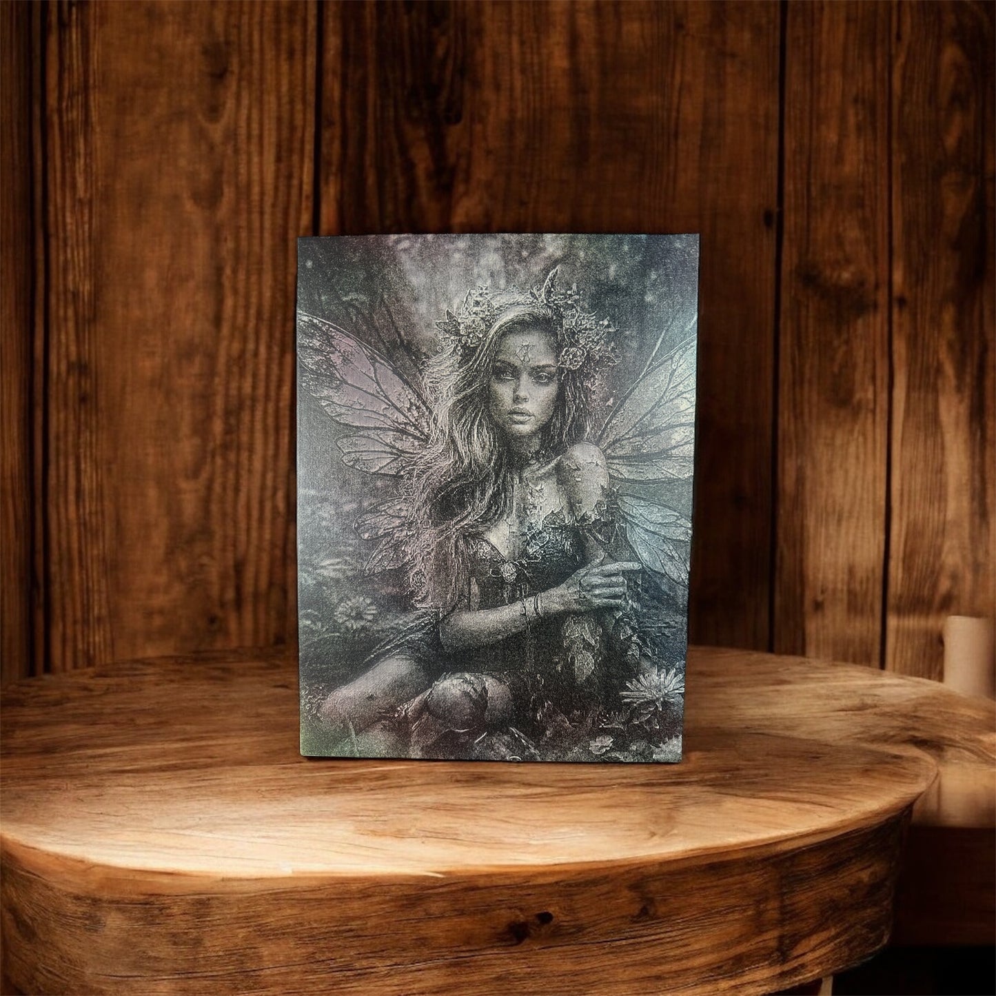 Mystic Forest Fairy – 9×12” Laser-Engraved Painted Canvas