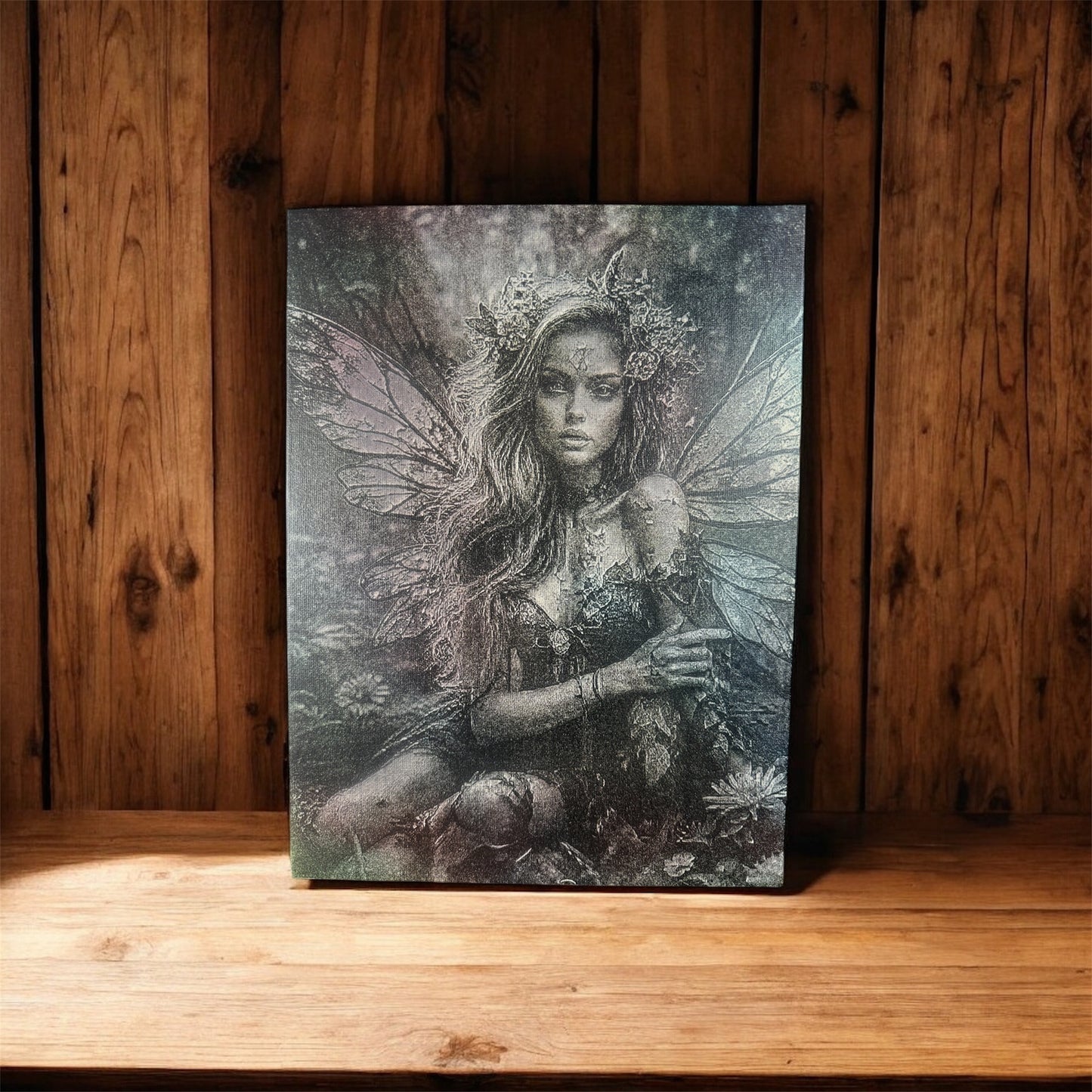 Mystic Forest Fairy – 9×12” Laser-Engraved Painted Canvas