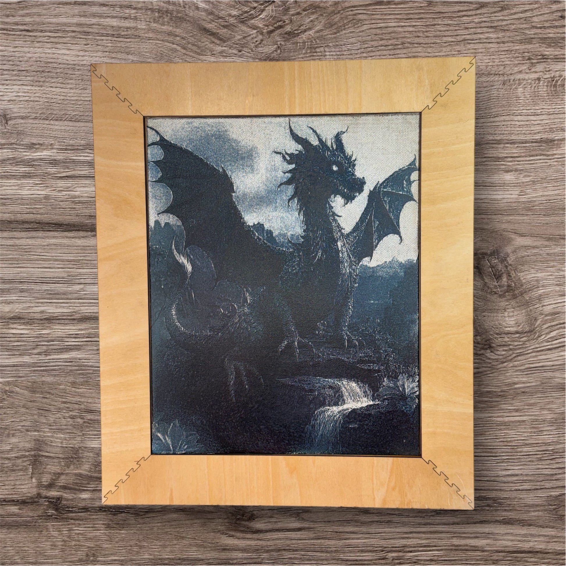Laser engraved dragon canvas art, dark fantasy wall decor