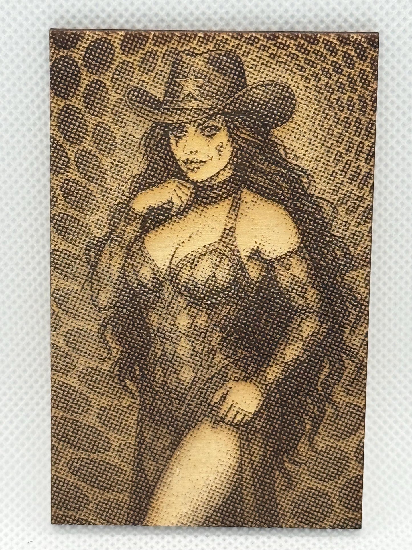 Laser Engraved Sexy Harlequin Cowgirl Magnet