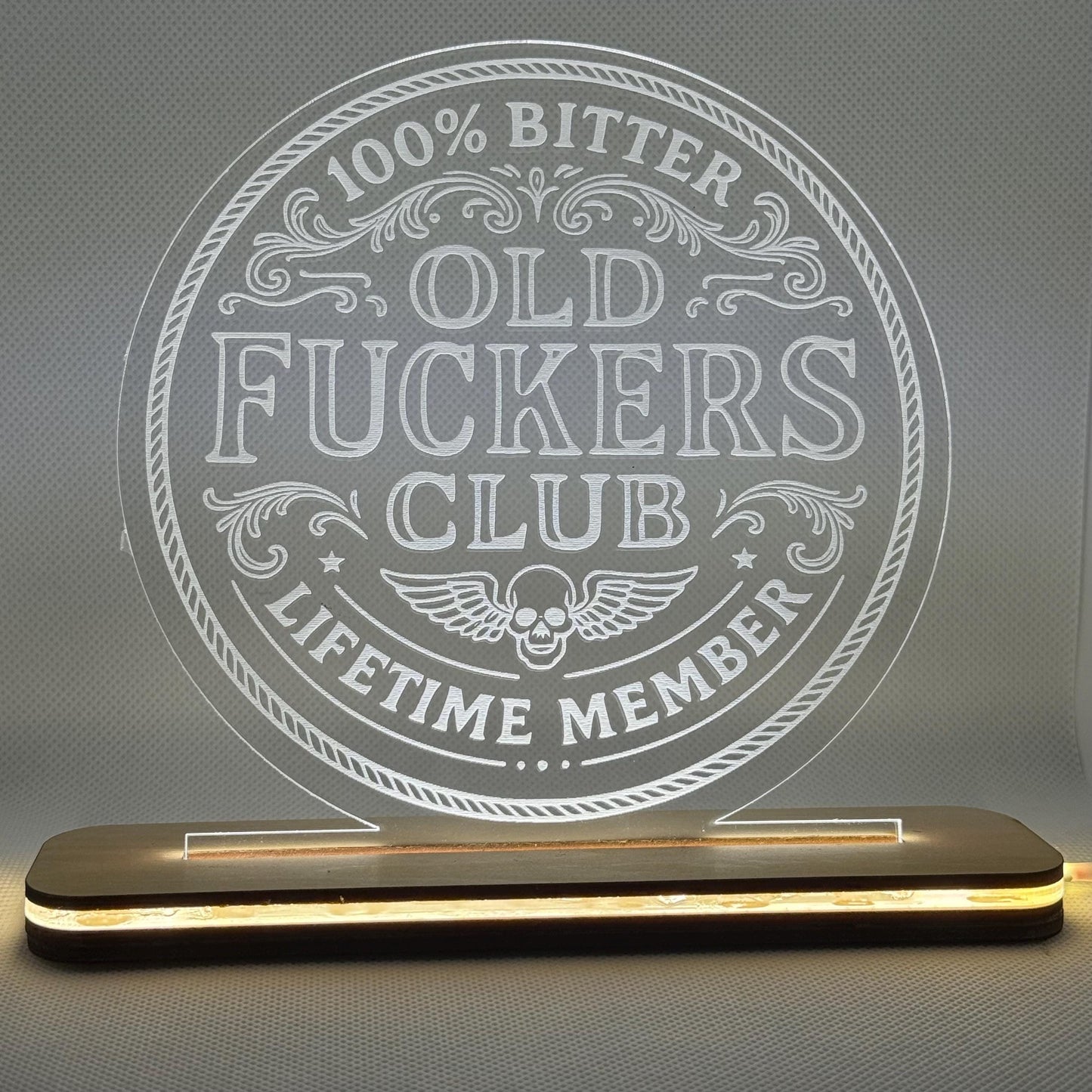Laser Engraved LED Sign – “Old Fuckers Club” Edition