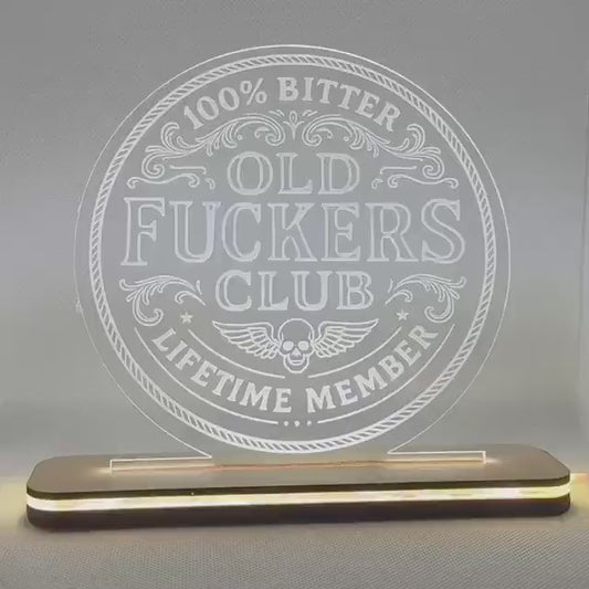 Laser Engraved LED Sign – “Old Fuckers Club” Edition